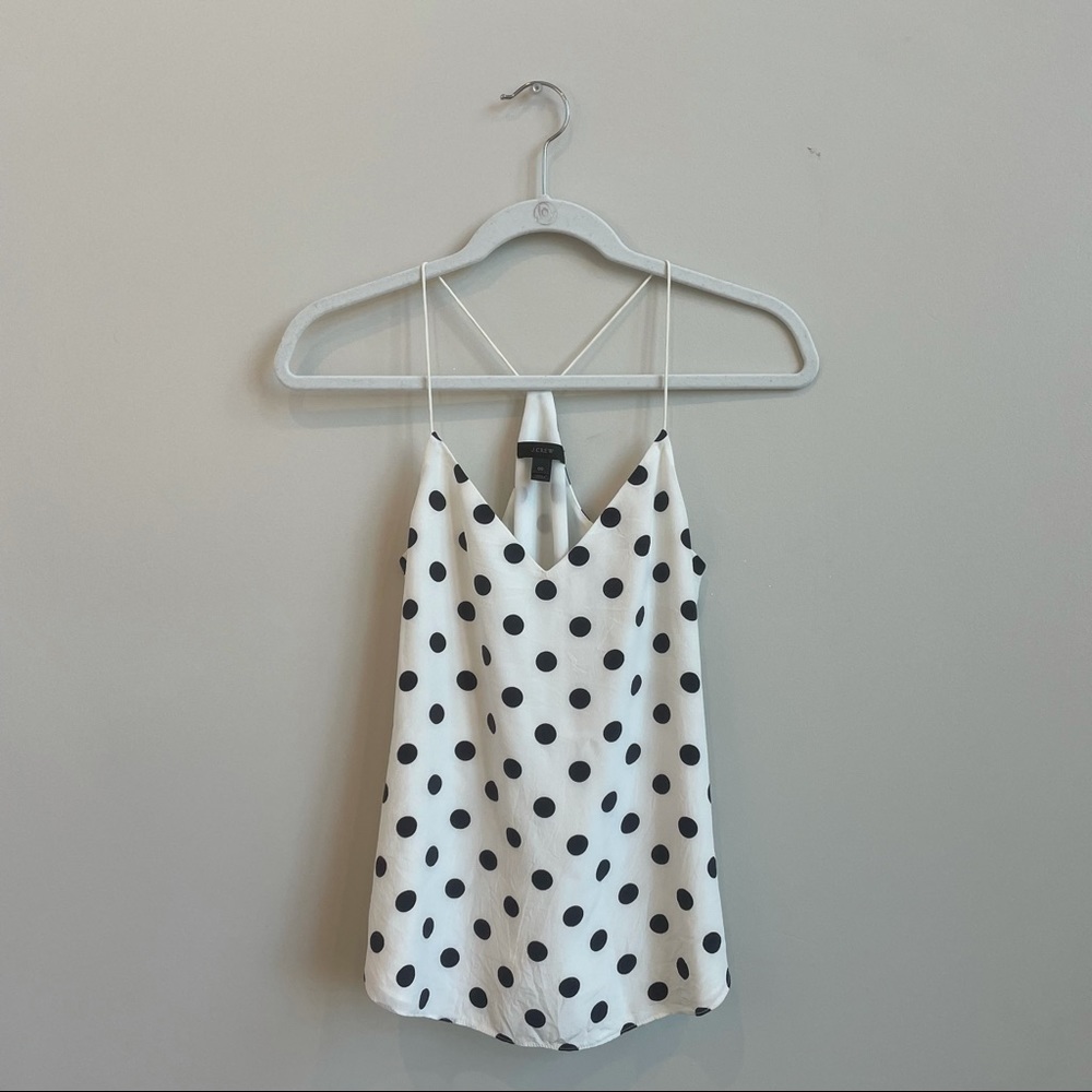J.crew navy and white polka dot cami.